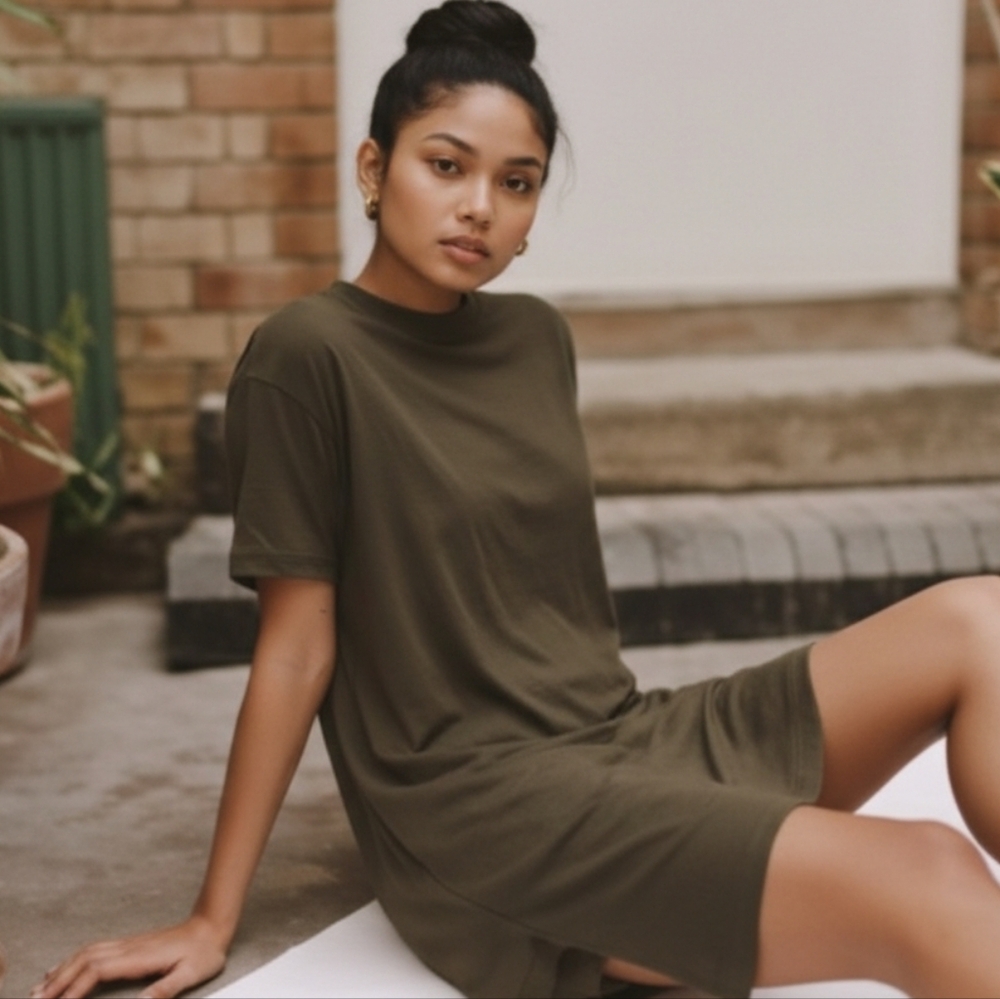 ADAY Essentialist T-Shirt Dress | Sage Green | Size Medium